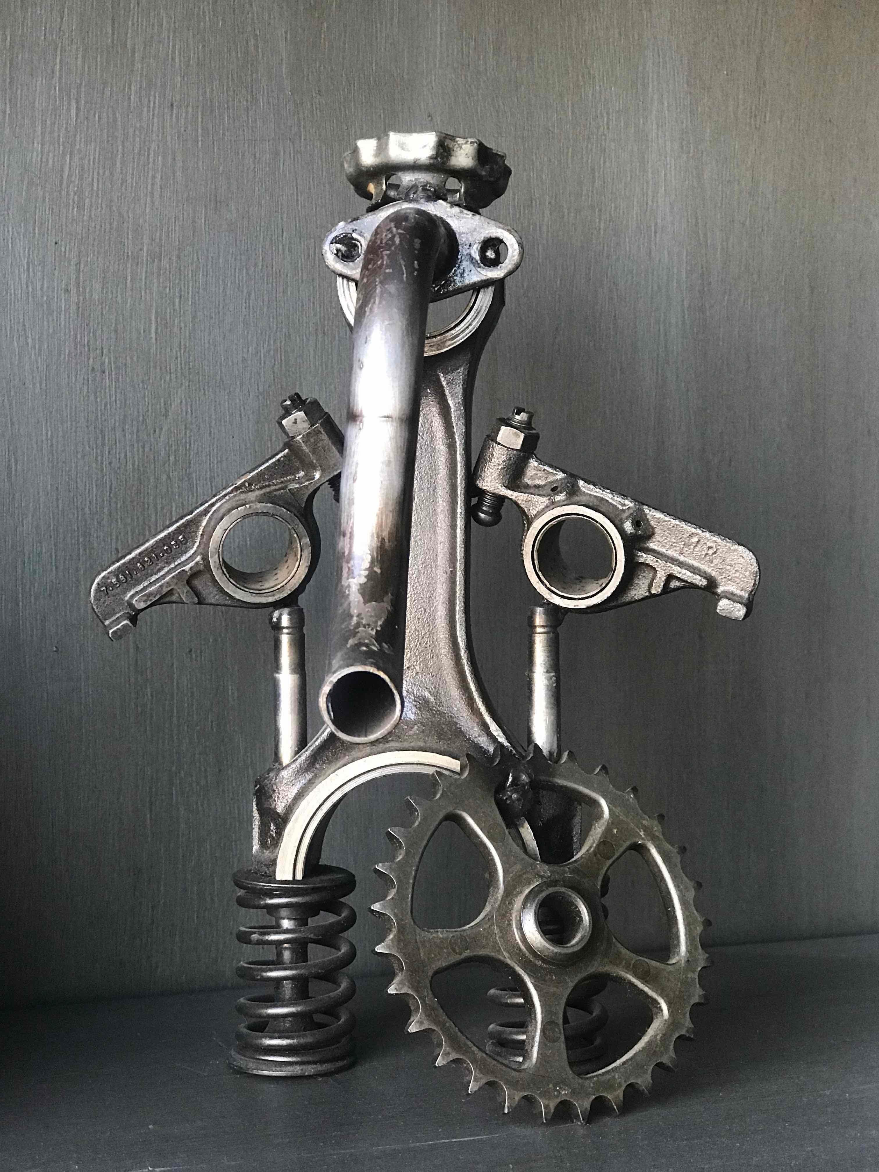 Sculpture made from industrial iron parts in France circa 1980s.