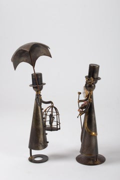Sculpture, Man with Umbrella and Couple in Thermometer, Belle Epoque, 1900-1920