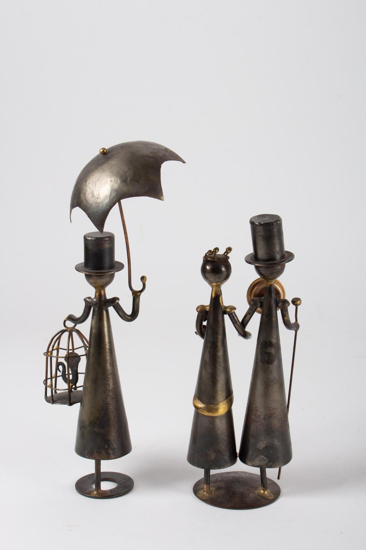 Belle Époque Sculpture, Man with Umbrella and Couple in Thermometer, Belle Epoque, 1900-1920