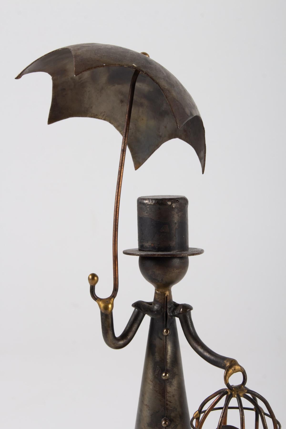 20th Century Sculpture, Man with Umbrella and Couple in Thermometer, Belle Epoque, 1900-1920