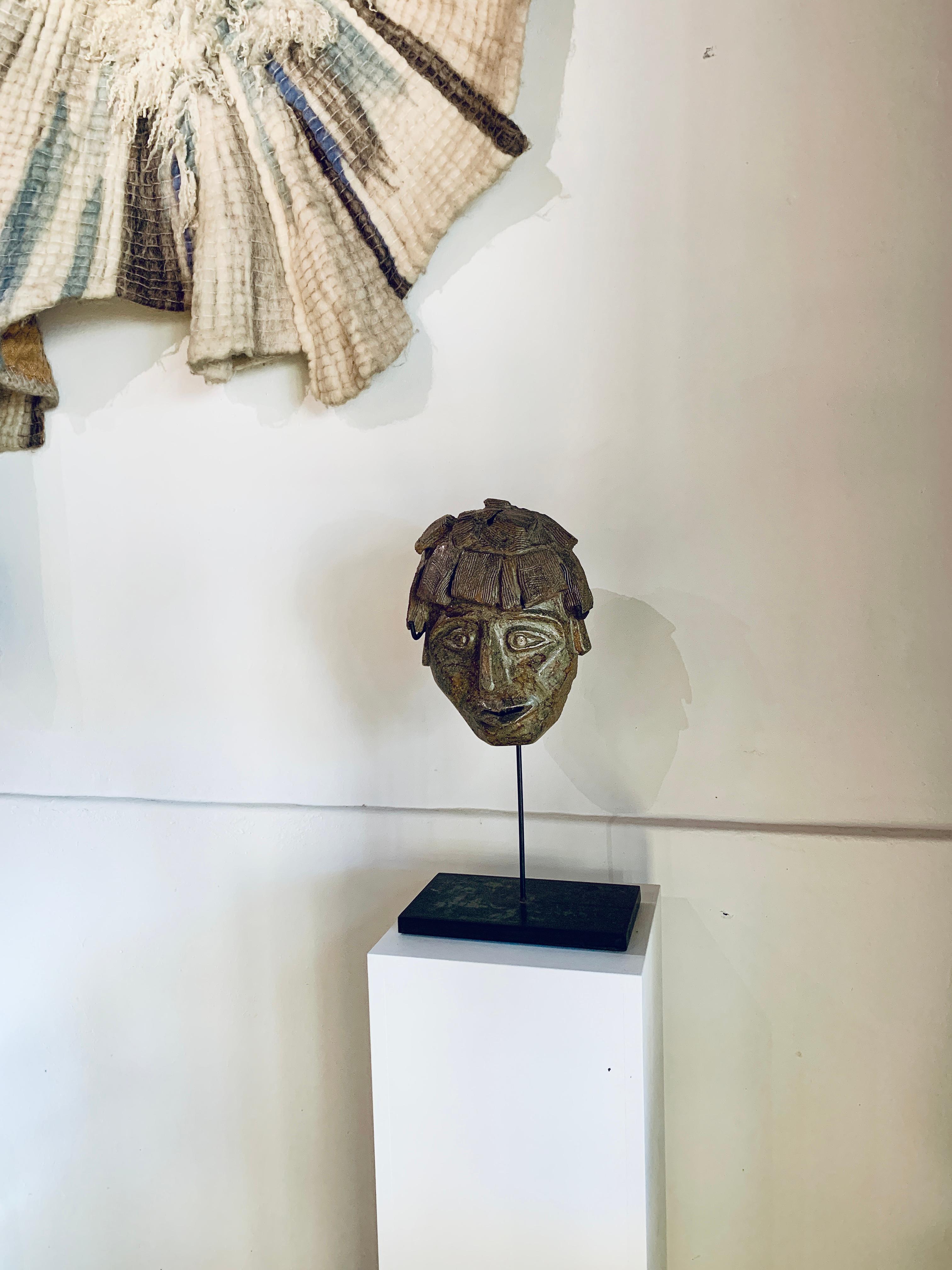 italien Sculpture masque, Terre cuite émaillée, Signé, Italie 1960 en vente