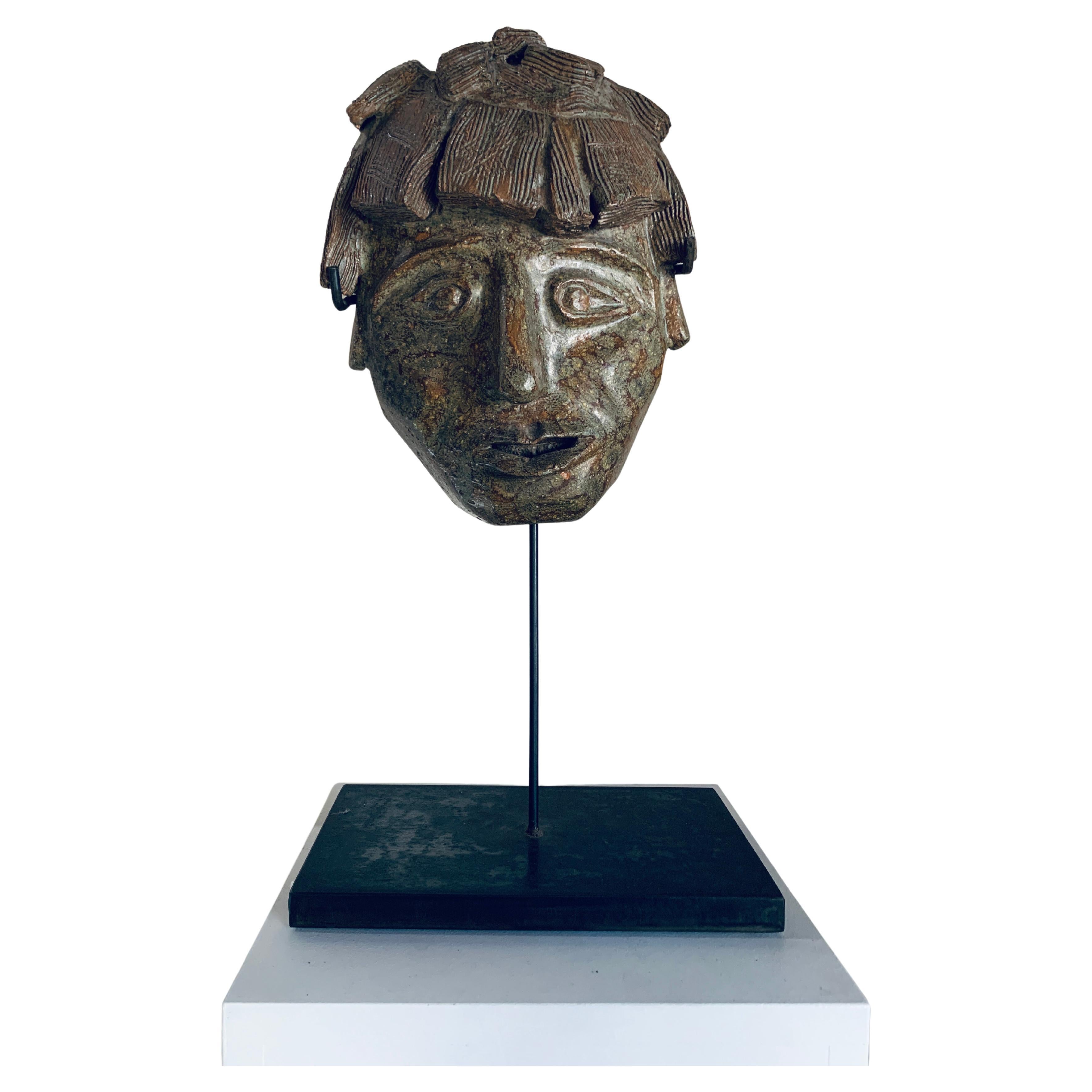 Maschera scultura, Terracotta smaltata, Firmato, Italia 1960