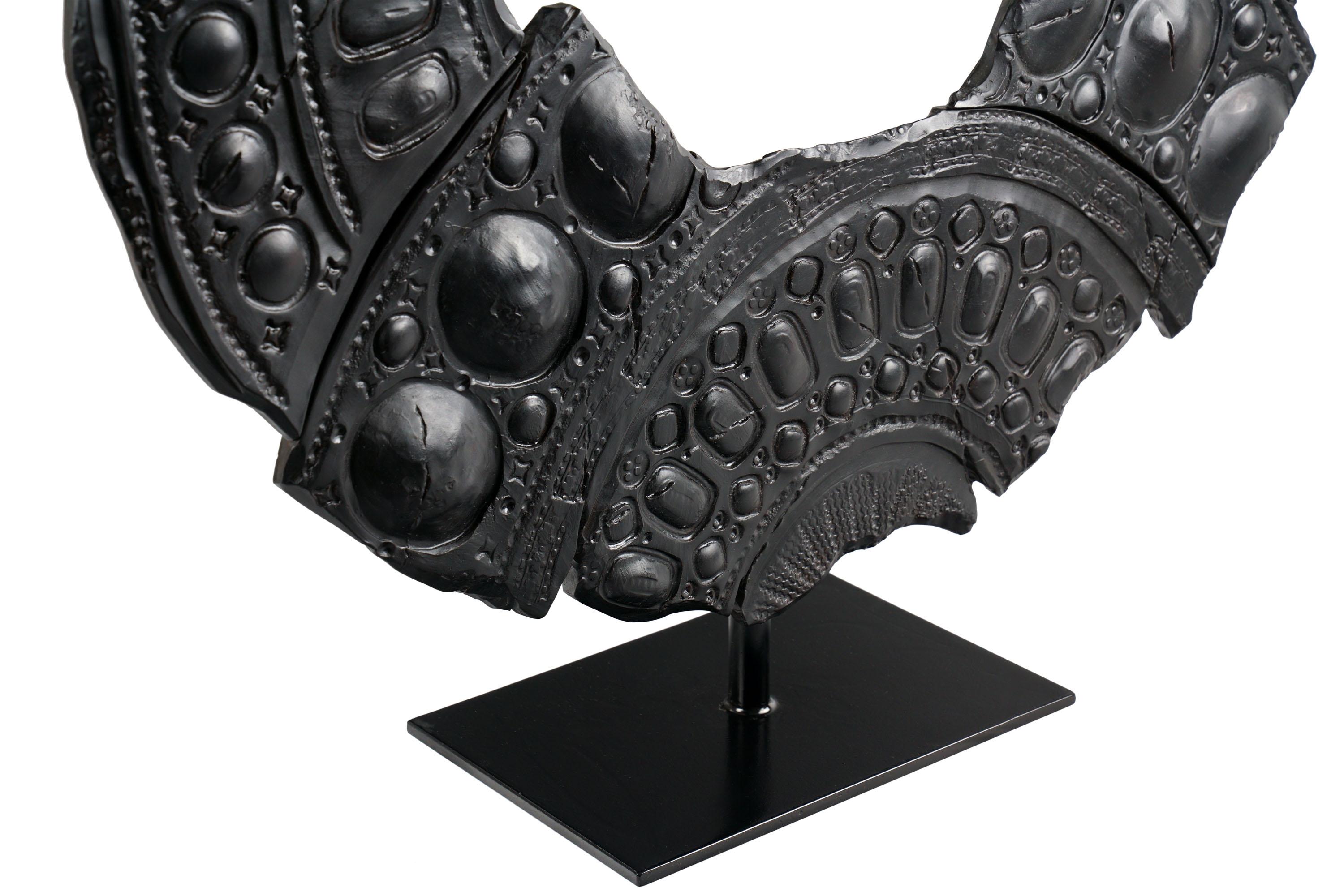 Contemporary Sculpture Matt Black Glazed Ceramic Pedestal or Wall Mounted Unique Piece, Italy For Sale