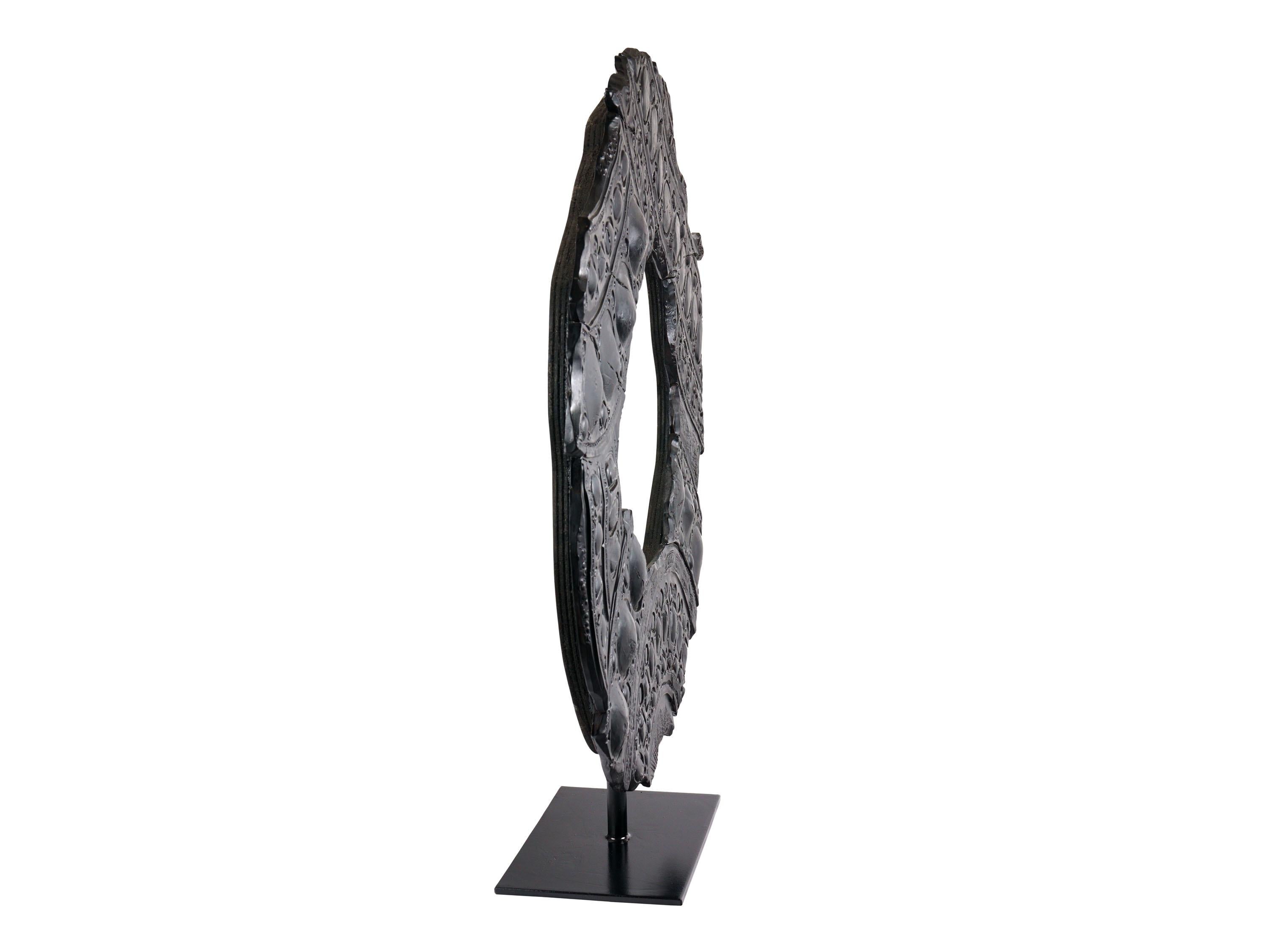 Metal Sculpture Matt Black Glazed Ceramic Pedestal or Wall Mounted Unique Piece, Italy For Sale