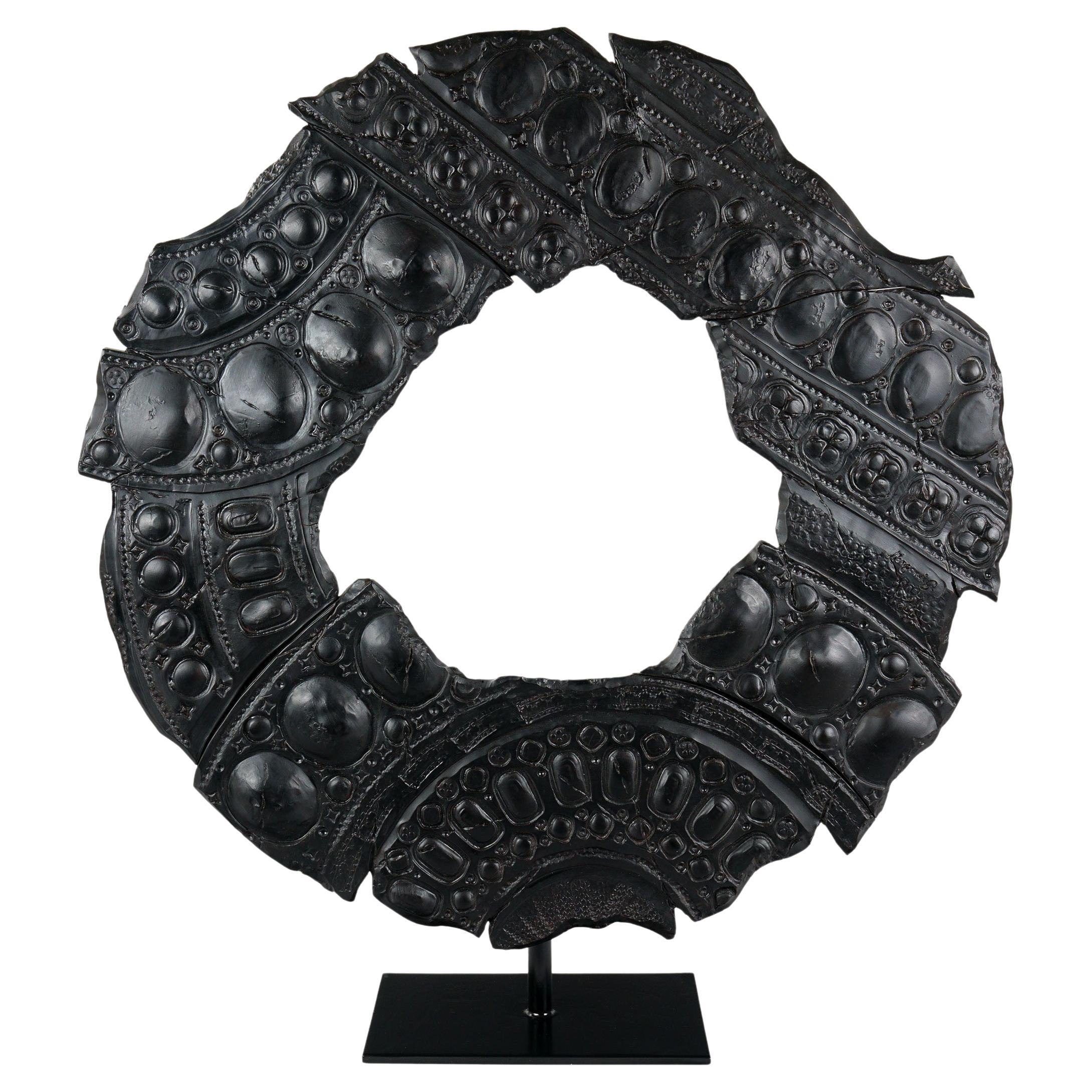 Sculpture Matt Black Glazed Ceramic Pedestal or Wall Mounted Unique Piece, Italy