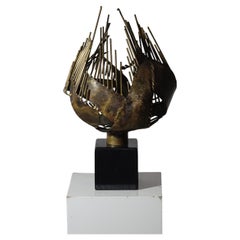 Sculpture Maurice GUILLAUME Laiton soudé sur base en bois laqué France vers 1970