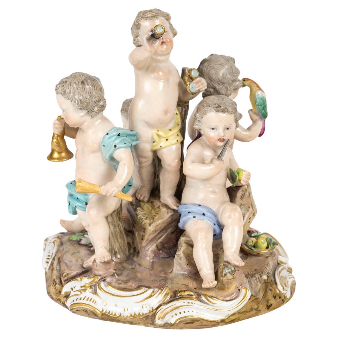 Escultura, Grupo de Meissen Porcelain, los 5 Sentidos, Periodo Napoleón III.