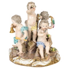 Antique Sculpture, Meissen Porcelain Group, the 5 Senses, Napoleon III Period.