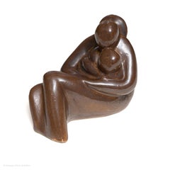 Sculpture Mother & Children Pottery Brown Glaze