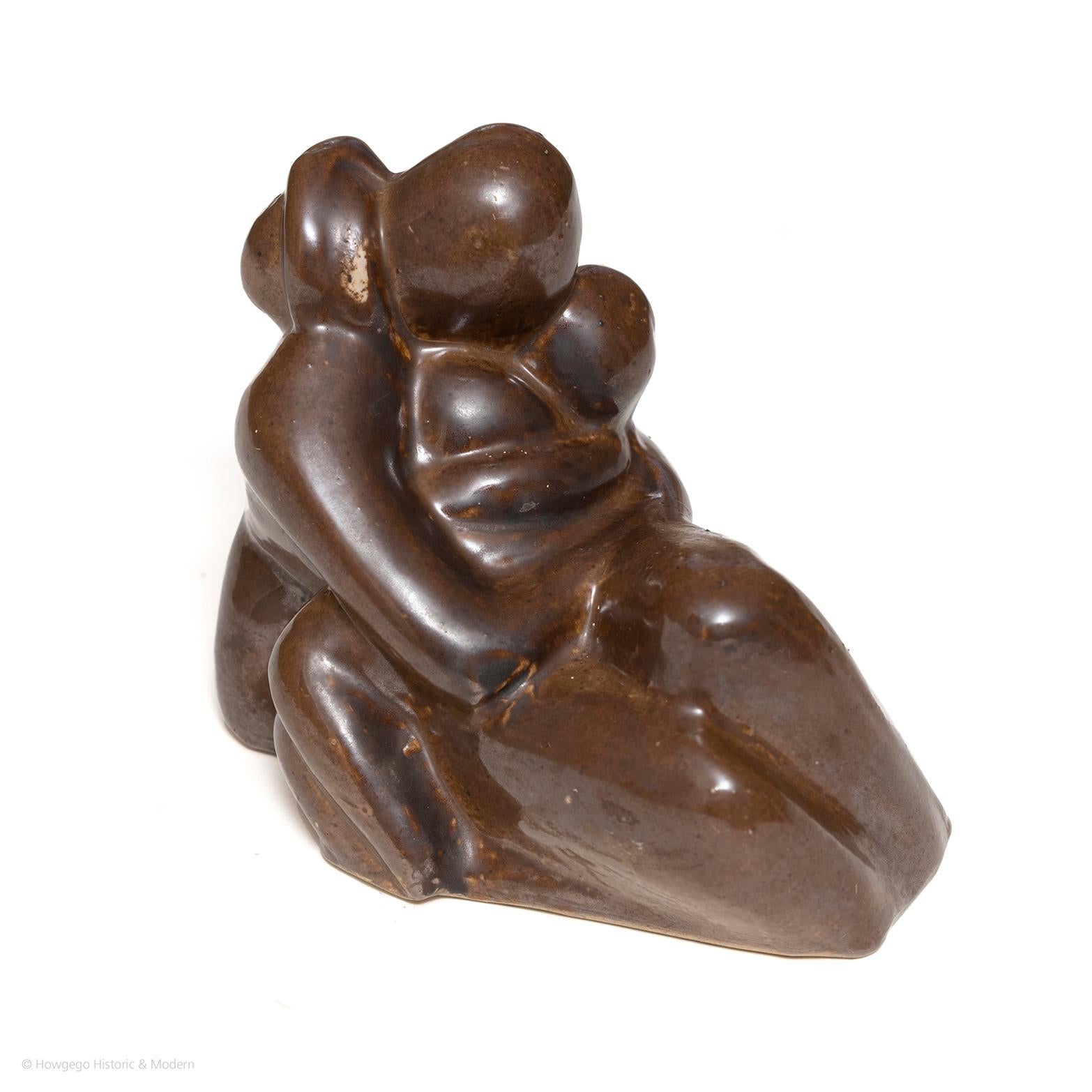 Skulptur Mutter- und Kinder-Keramik Braune Glasur 15cm 6 lang 13,5cm 5 hoch (Englisch) im Angebot