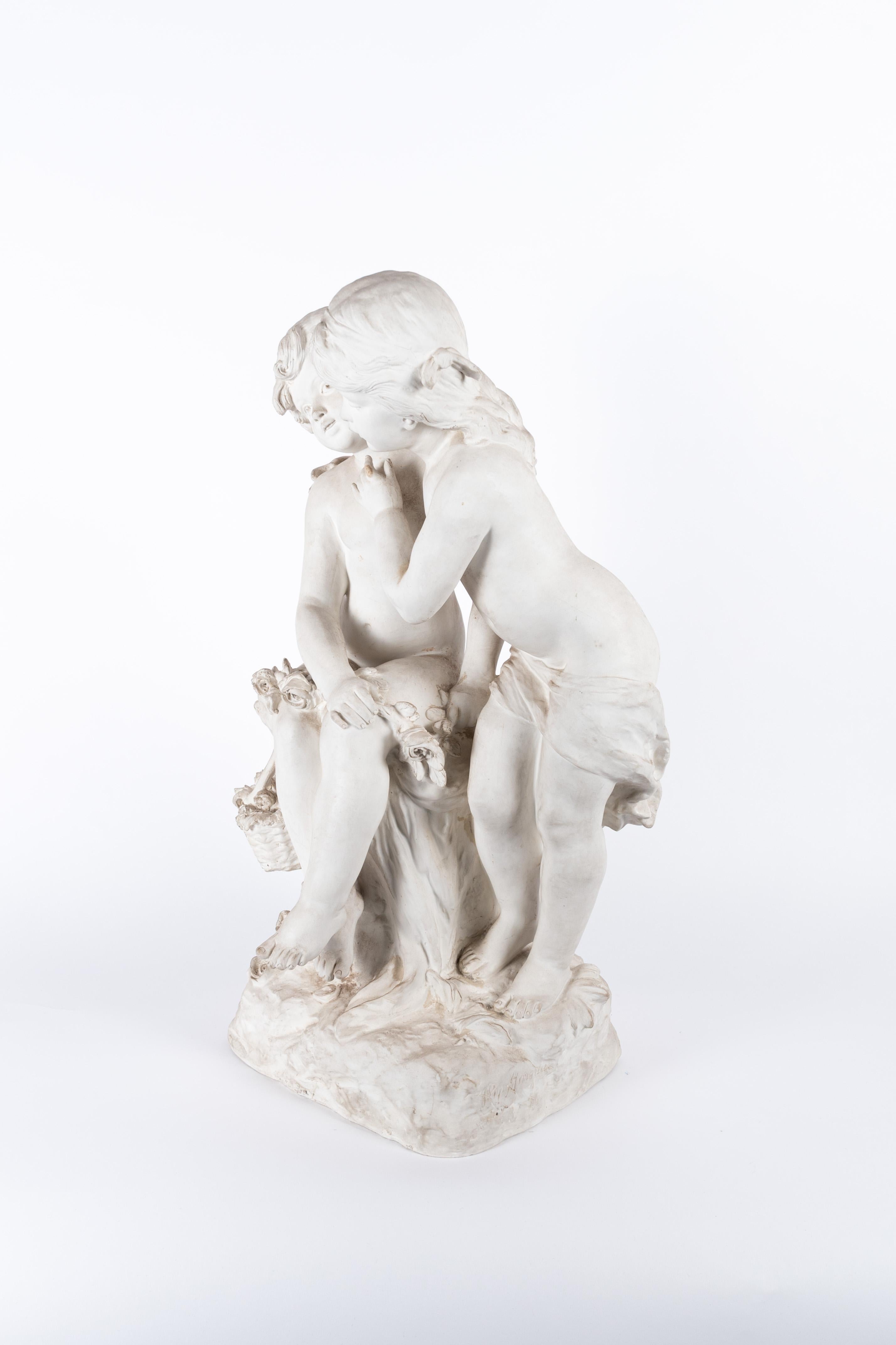 Scultura di 2 ragazze in alabastro, in ottime condizioni