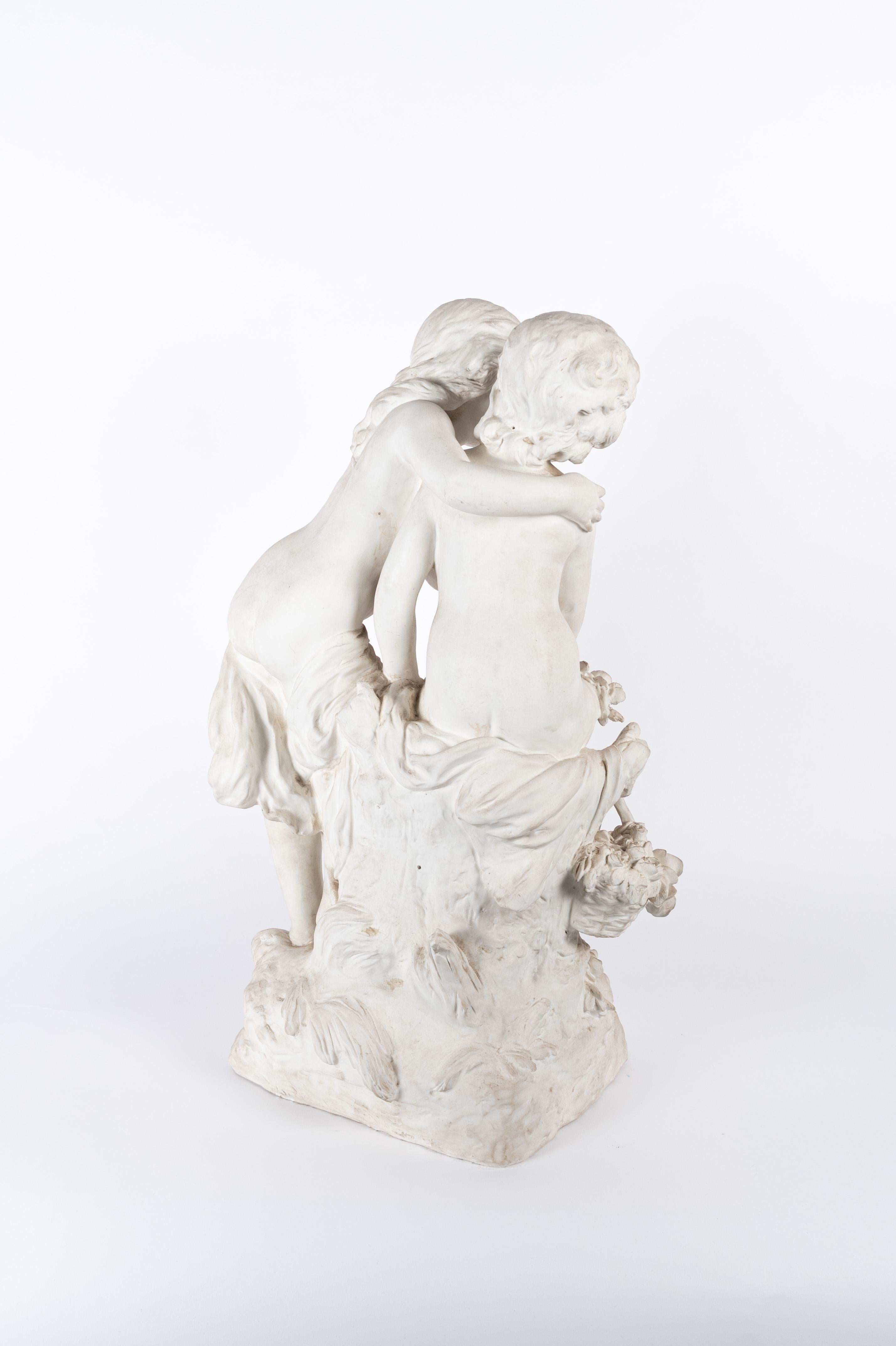Francese Scultura di due ragazze in alabastro, opera di Hippolyte Moreau in vendita