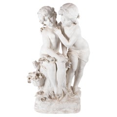 Sculpture of 2 girls in alabaster, by Hippolyte Moreau