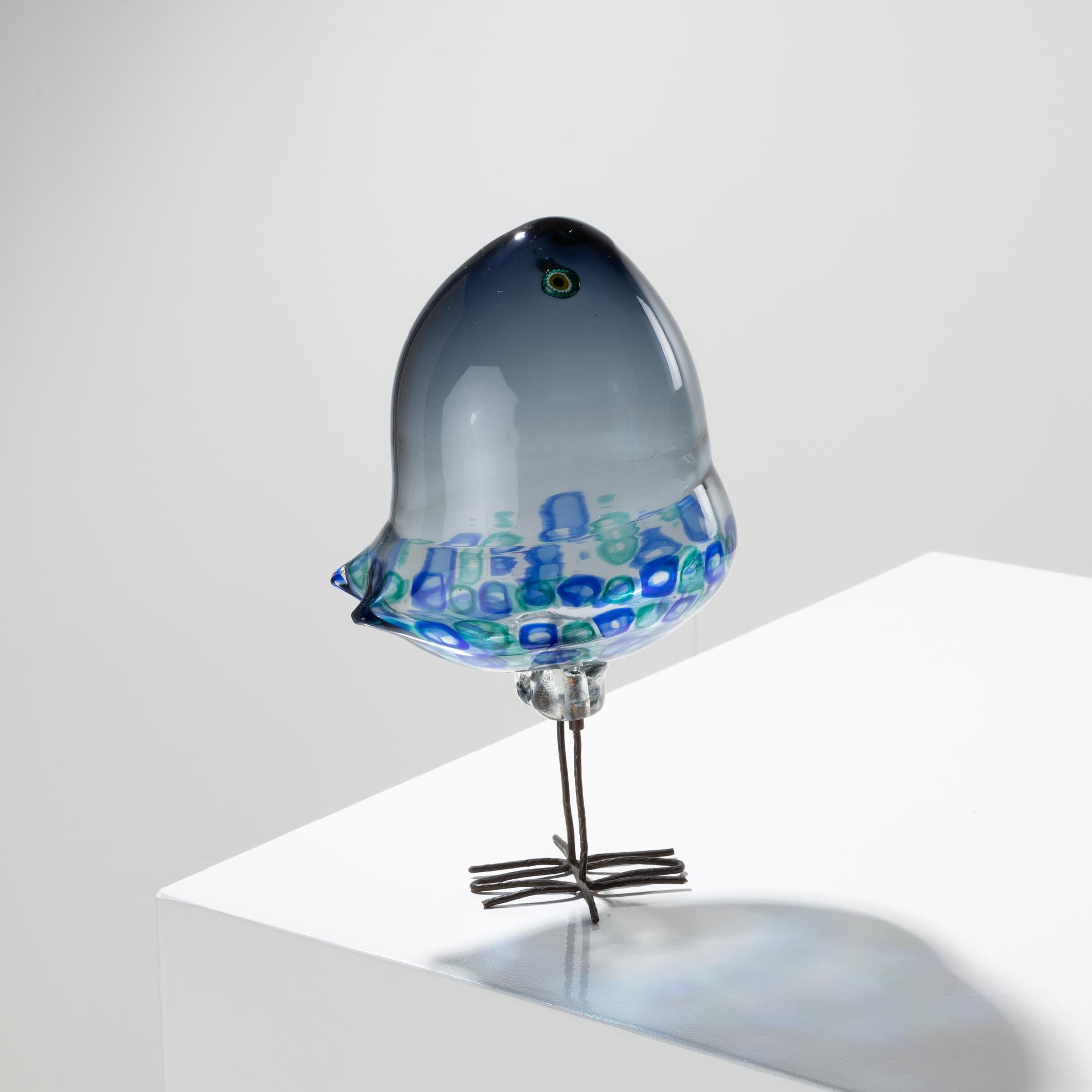 Italian Sculpture of a Bird in Blown Glass with Murrine Arrangement by Alessandro Pianon