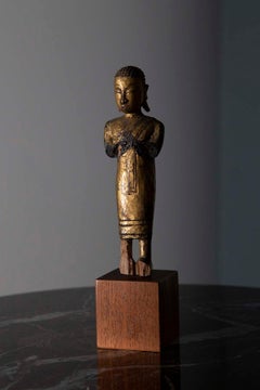 Sculpture of a Buddhist monk in praying wood Burma, 19th century