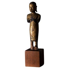Antique Sculpture of a Buddhist monk in praying wood Burma, 19th century