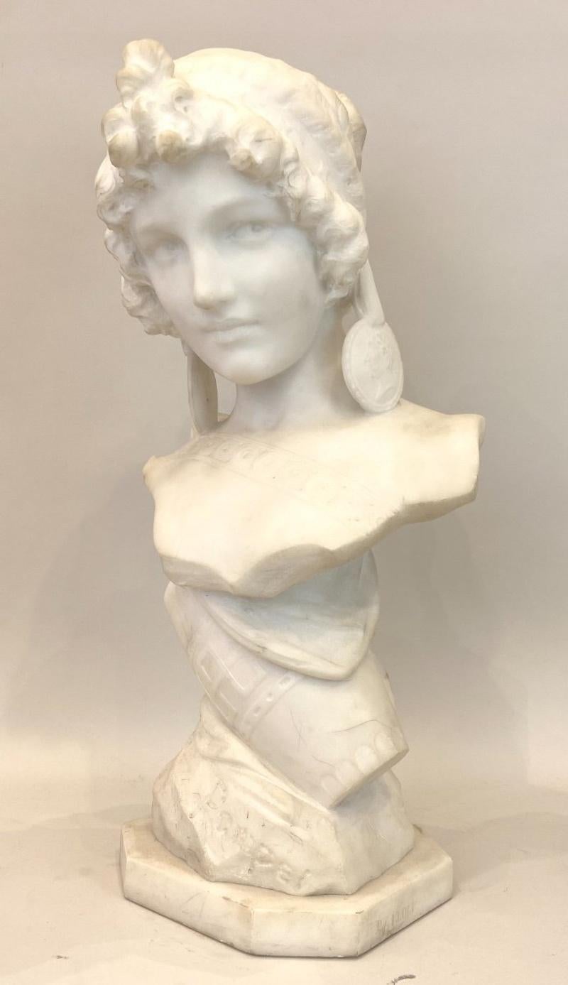 Escultura de busto en mármol de Carrara de Isidore Loli, siglo XIX. en venta 4