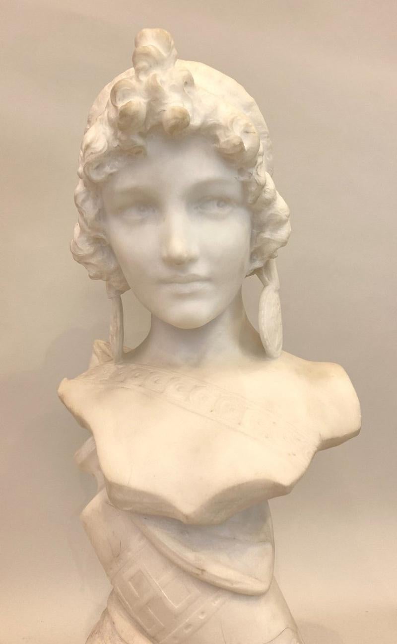 Escultura de busto en mármol de Carrara de Isidore Loli, siglo XIX. en venta 5