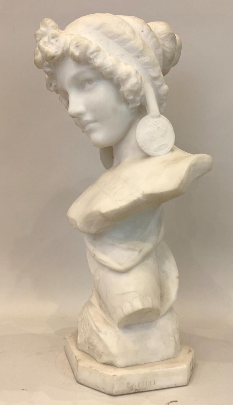 Escultura de busto en mármol de Carrara de Isidore Loli, siglo XIX. en venta 6