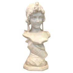 Sculpture of a Bust in Carrara Marble by Isidore Loli, 19th Century.
