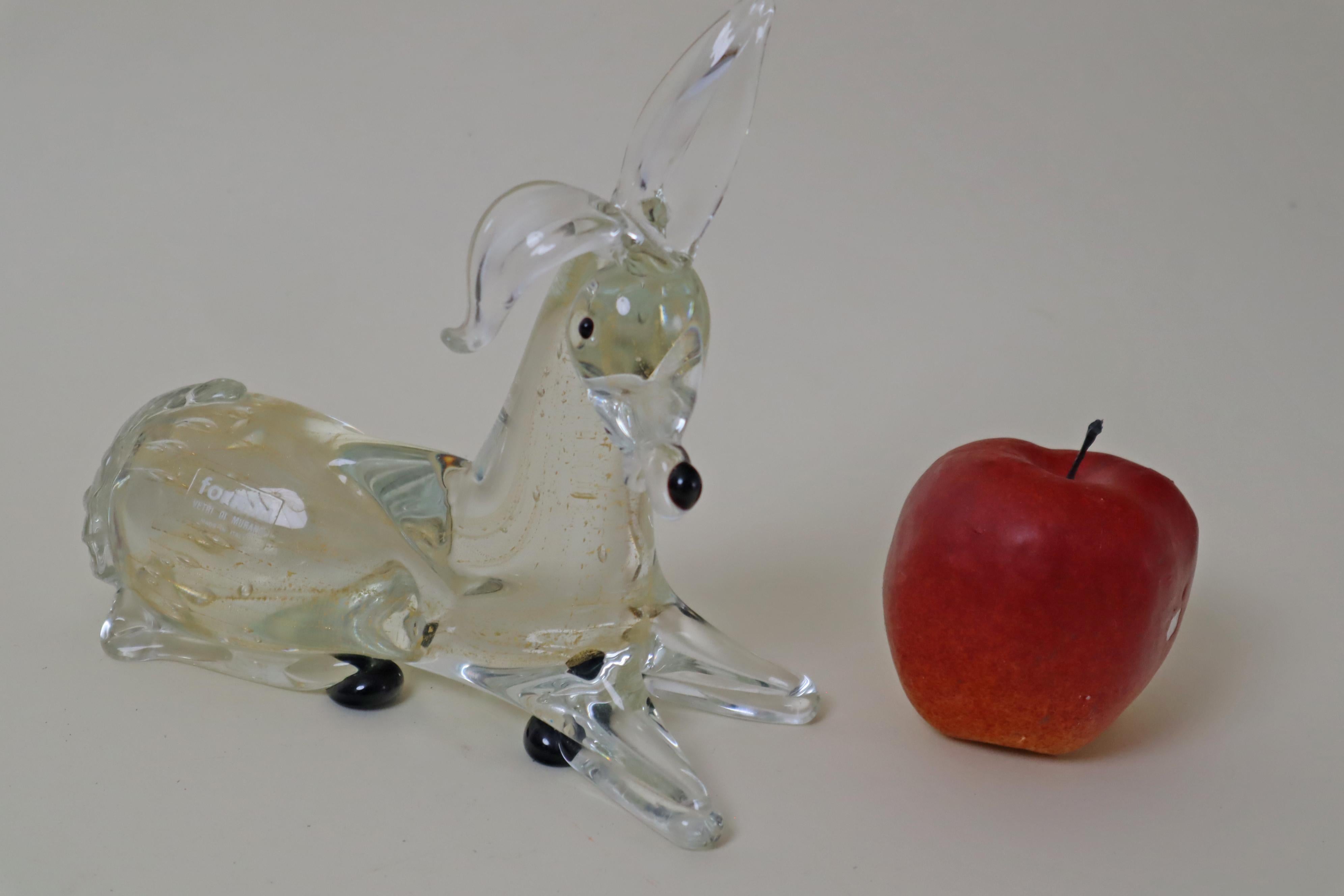 Scultura di un asino in vetro di Murano con polvere d'oro in vendita 1