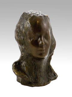 Sculpture of a Female Bust in Patinated Bronze, Contemporary Art, 21st Century.