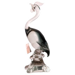 Sculpture of a Heron bird in Murano grey glass, original vintage Italy in stock