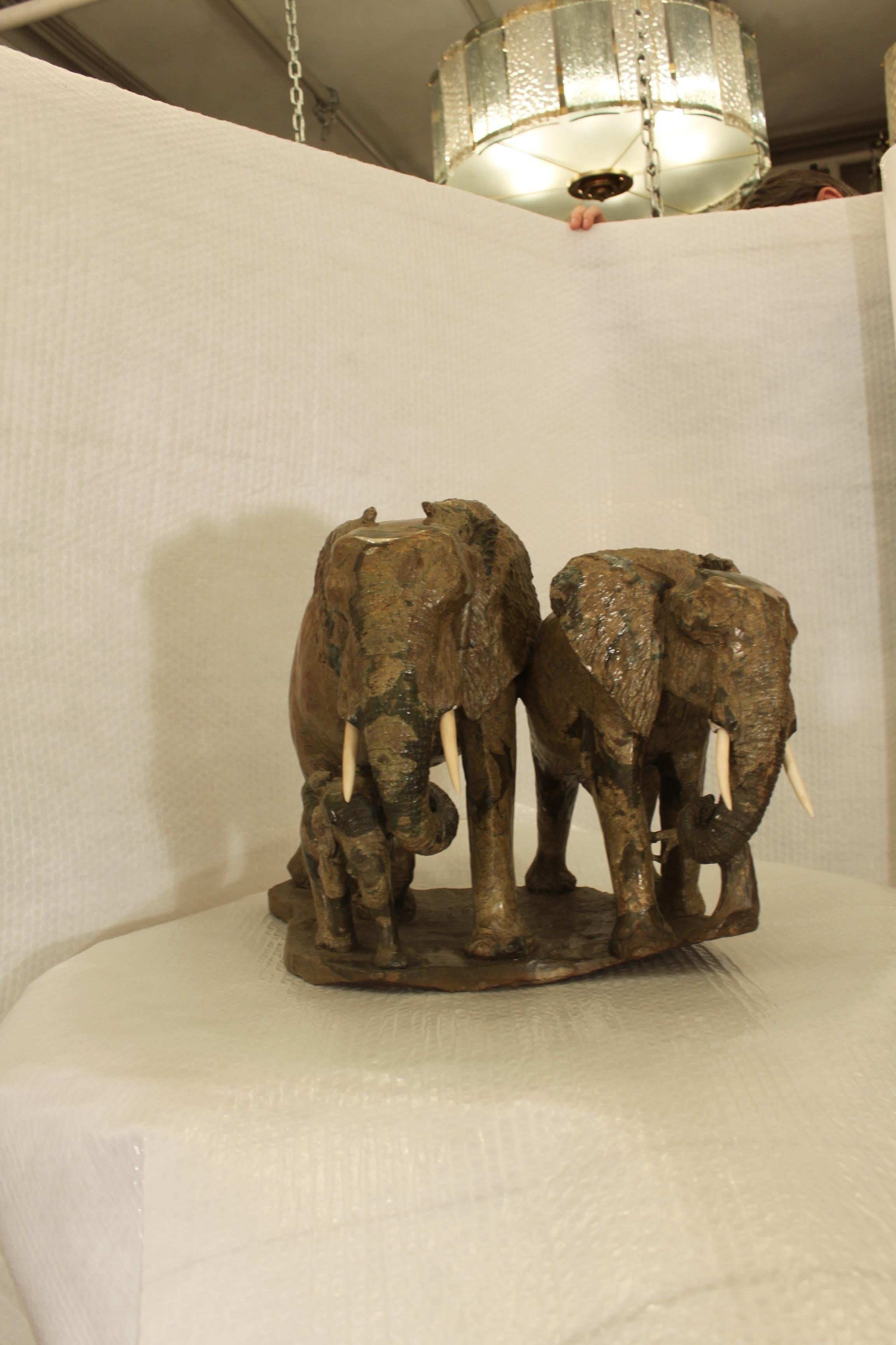 Sculpture of a Lovely Elephant Family in Verdite  For Sale 5
