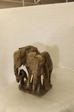 Sculpture of a Lovely Elephant Family in Verdite