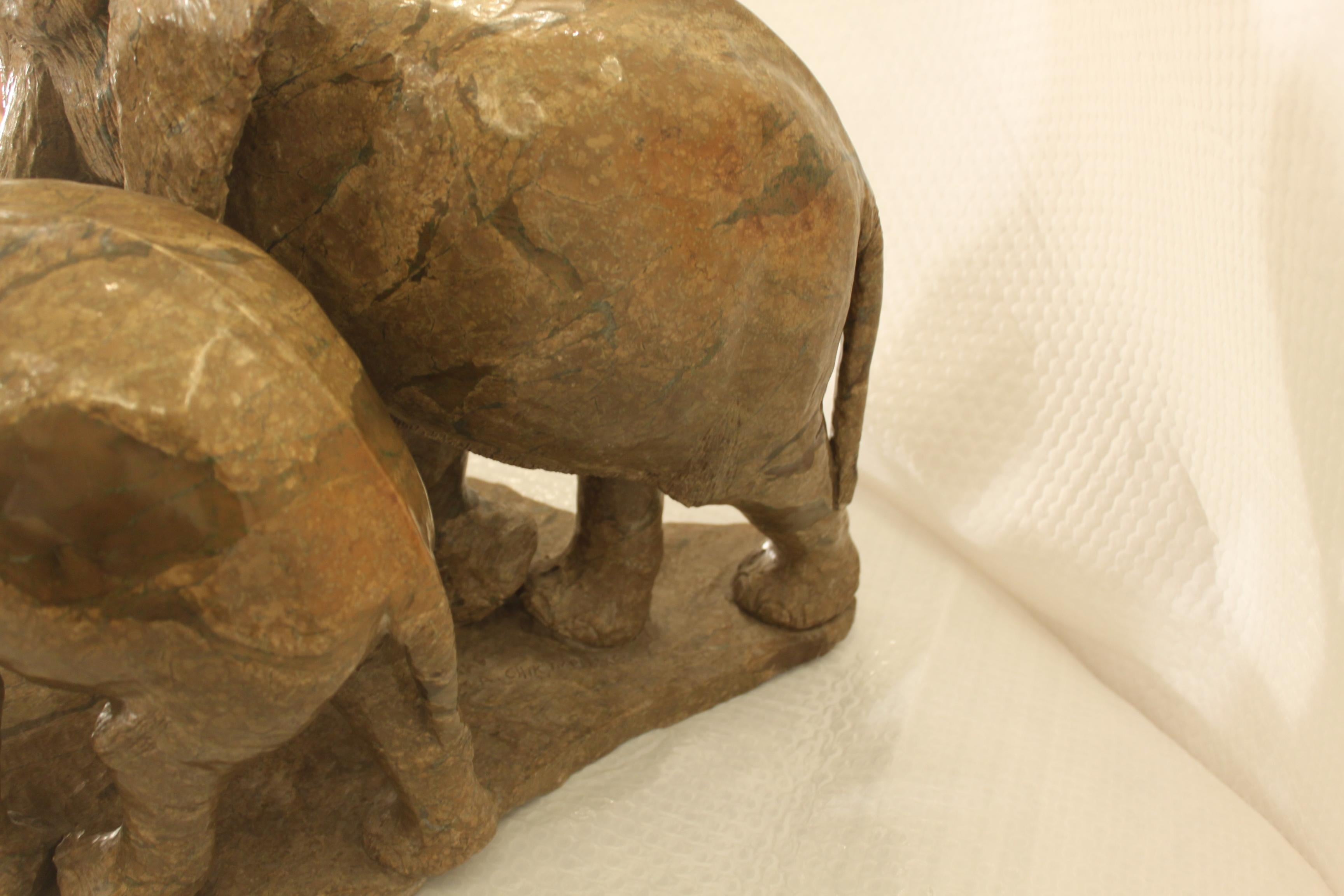 European Sculpture of a Lovely Elephant Family in Verdite For Sale
