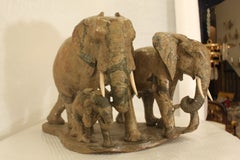 Sculpture of a Lovely Elephant Family in Verdite 