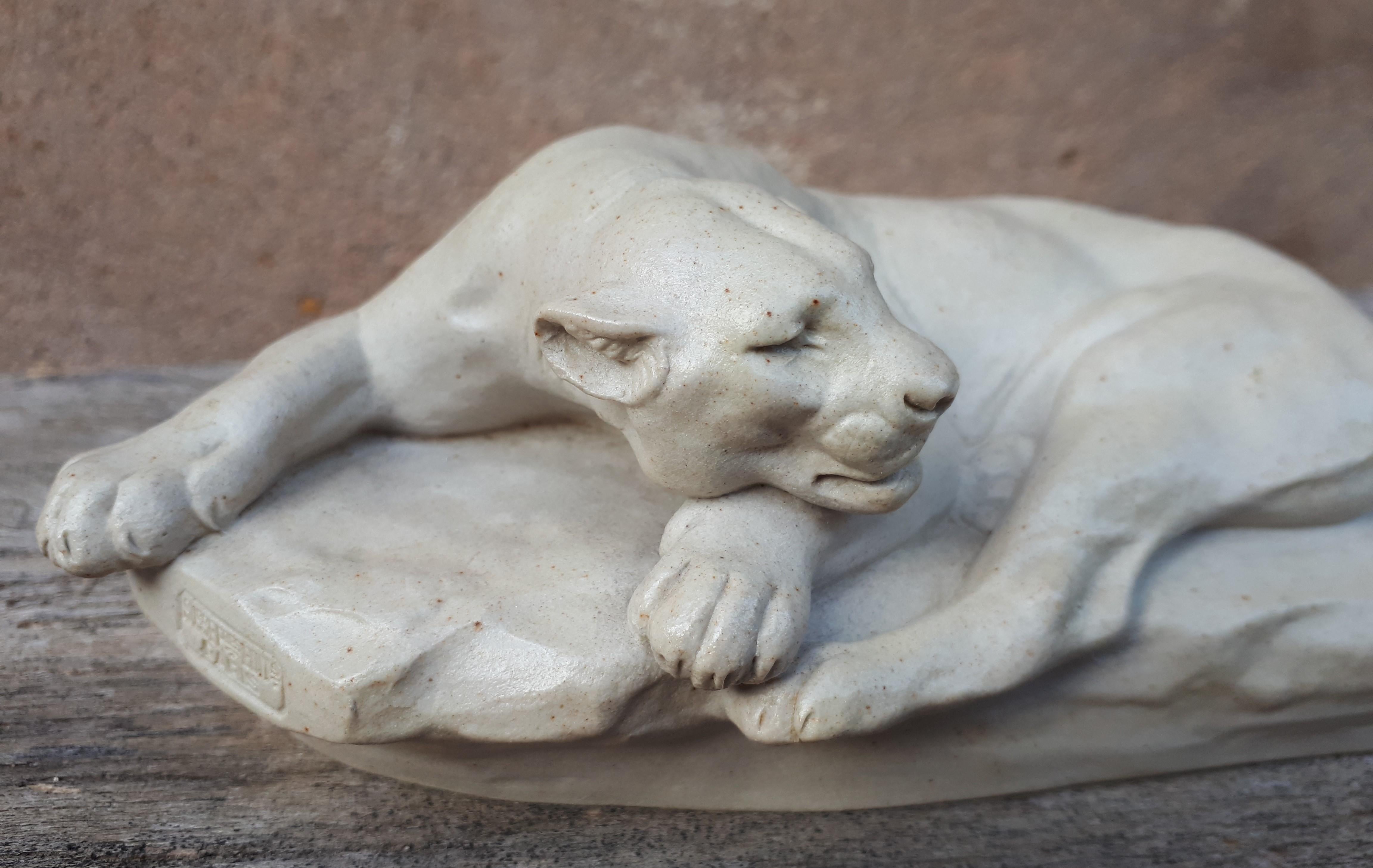 French Sculpture Of A Lying Lioness, By Clovis-Edmond Masson (éditeurs Susse Frères) For Sale