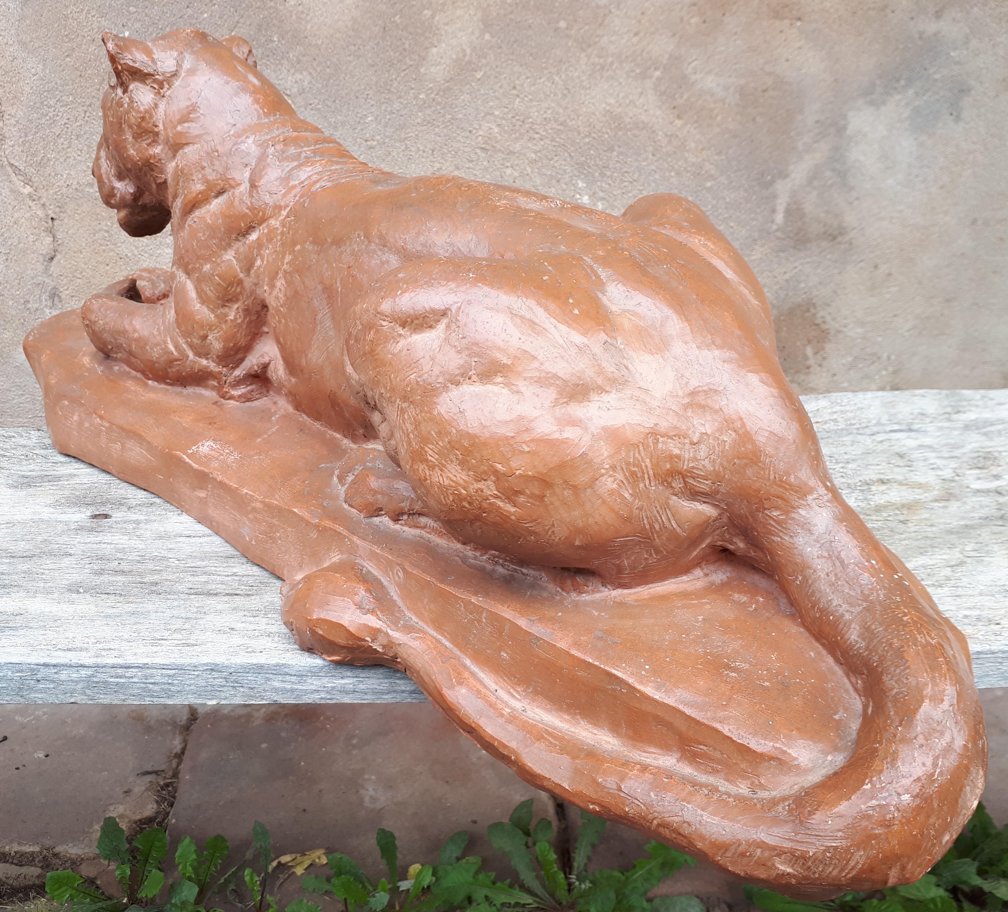 Sculpture Of A Lying Lioness, By Cocry (édition Martel) For Sale 1