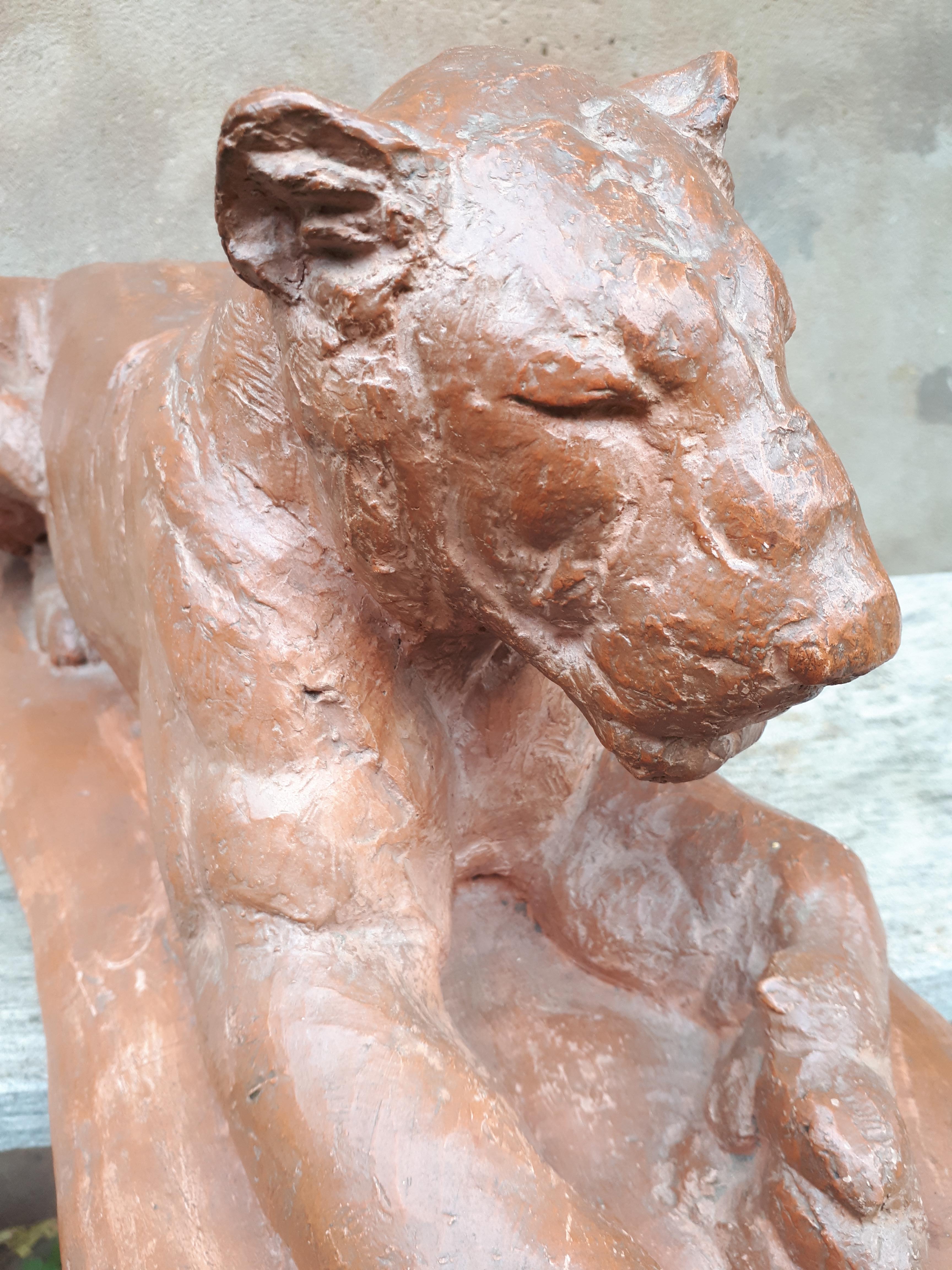 Sculpture Of A Lying Lioness, By Cocry (édition Martel) For Sale 5