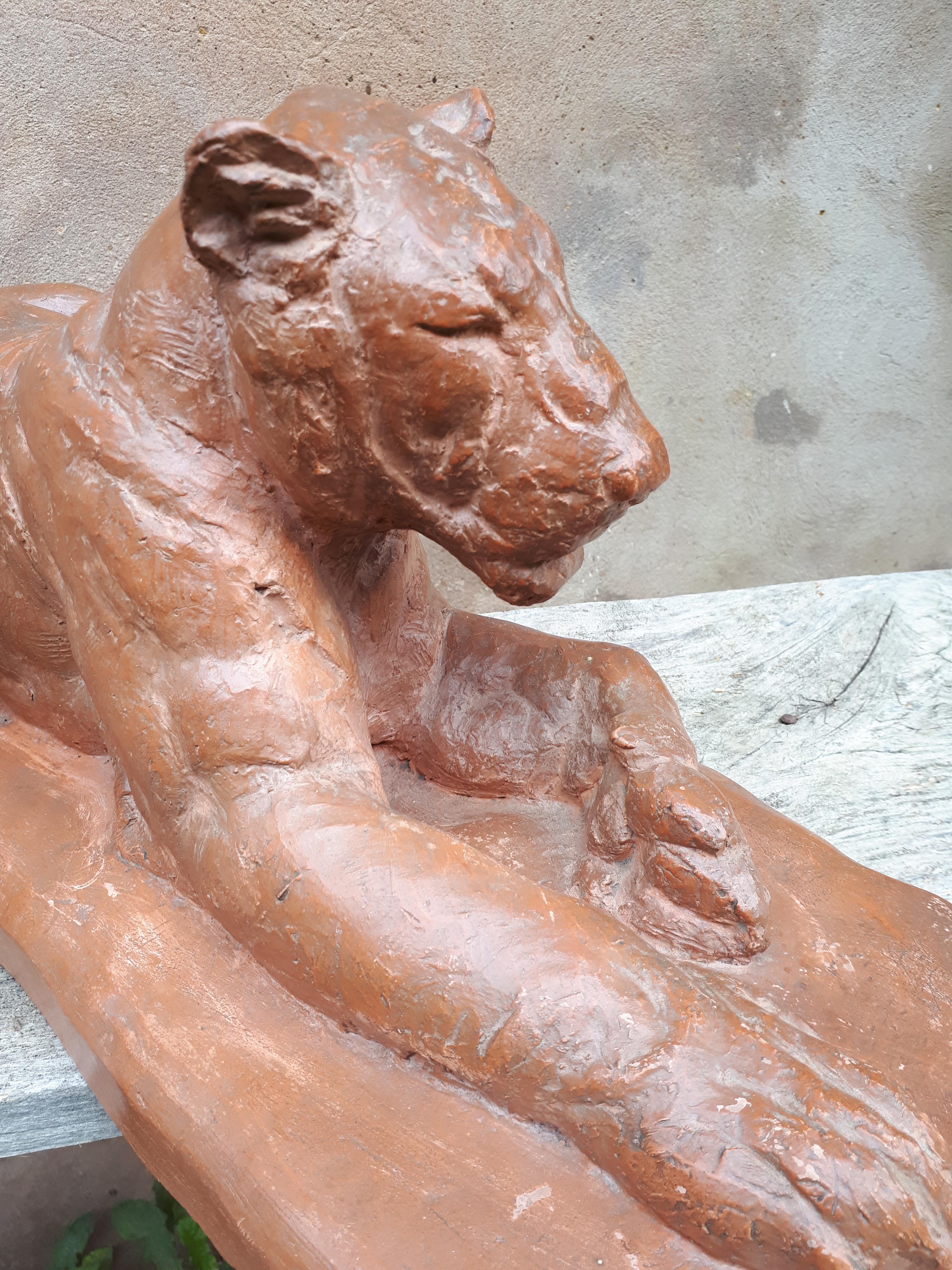 Sculpture Of A Lying Lioness, By Cocry (édition Martel) For Sale 6