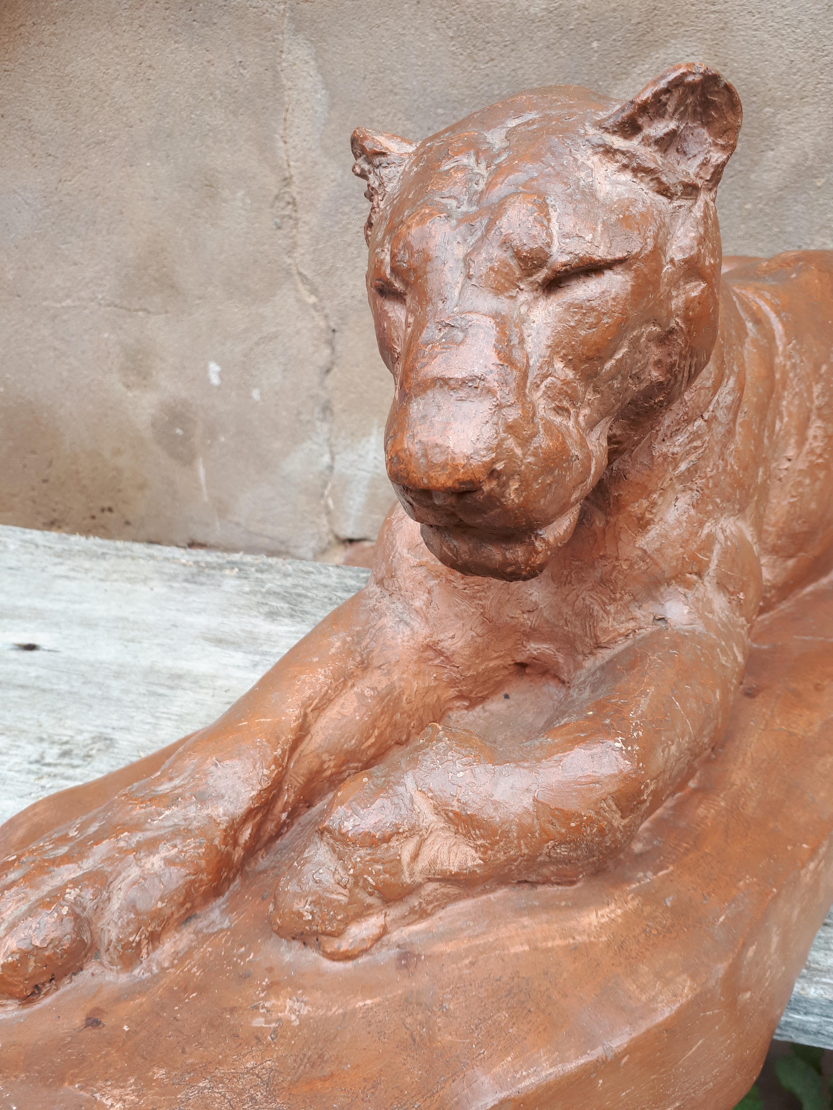 Sculpture Of A Lying Lioness, By Cocry (édition Martel) For Sale 7