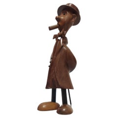 Sculpture of a Man with a Cigar in Wood, Italy, 1960s