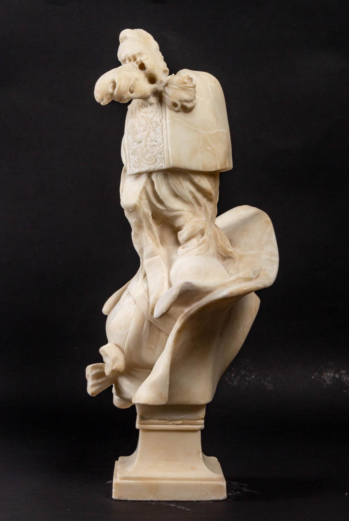 Sculpture of a Merveilleuse in alabaster, 19th century, signed JMB.
Measures: H: 50 cm, W: 33 cm, D: 23 cm.