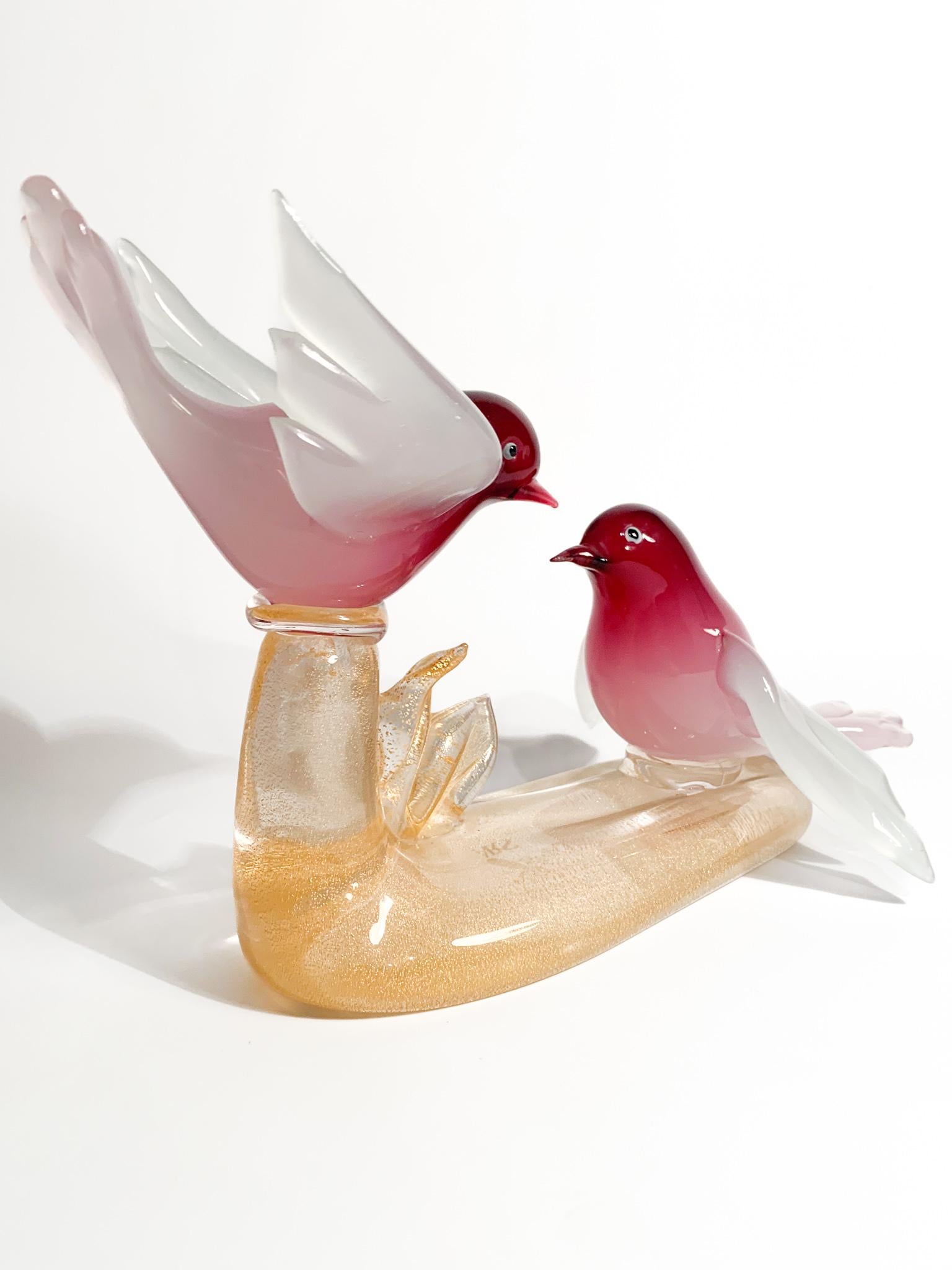 Milieu du XXe siècle Sculpture d'une paire d'oiseaux en verre de Murano par ARS Cenedese, années 1960 en vente