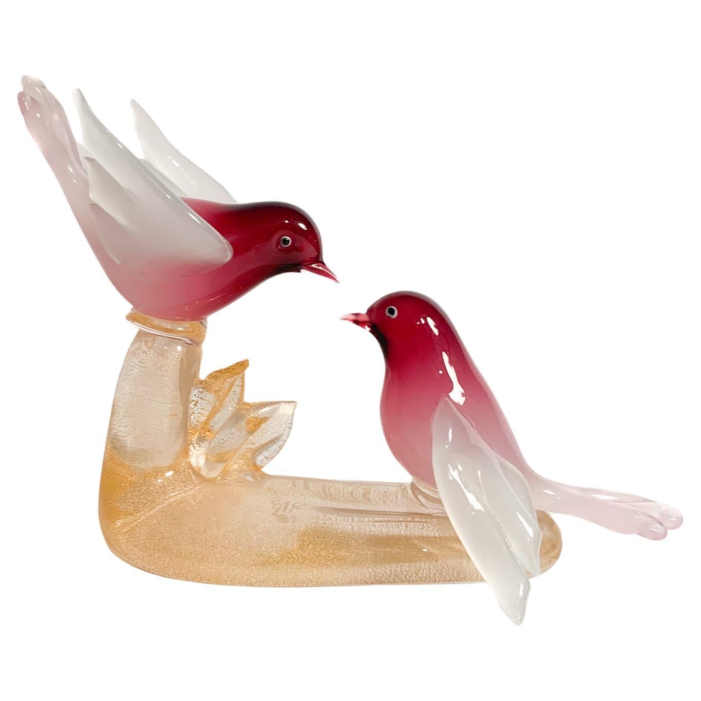 Skulptur eines Vogelpaares aus Muranoglas von ARS Cenedese 1960er Jahre