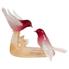 Escultura de pareja de pájaros en cristal de Murano por ARS Cenedese Años 60
