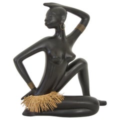 Retro Sculpture of a Posing African Woman by Leopold Anzengruber