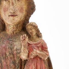Sculpture of a Saint, Village Madonna, Linden Wood, 19th Century, South Tirol