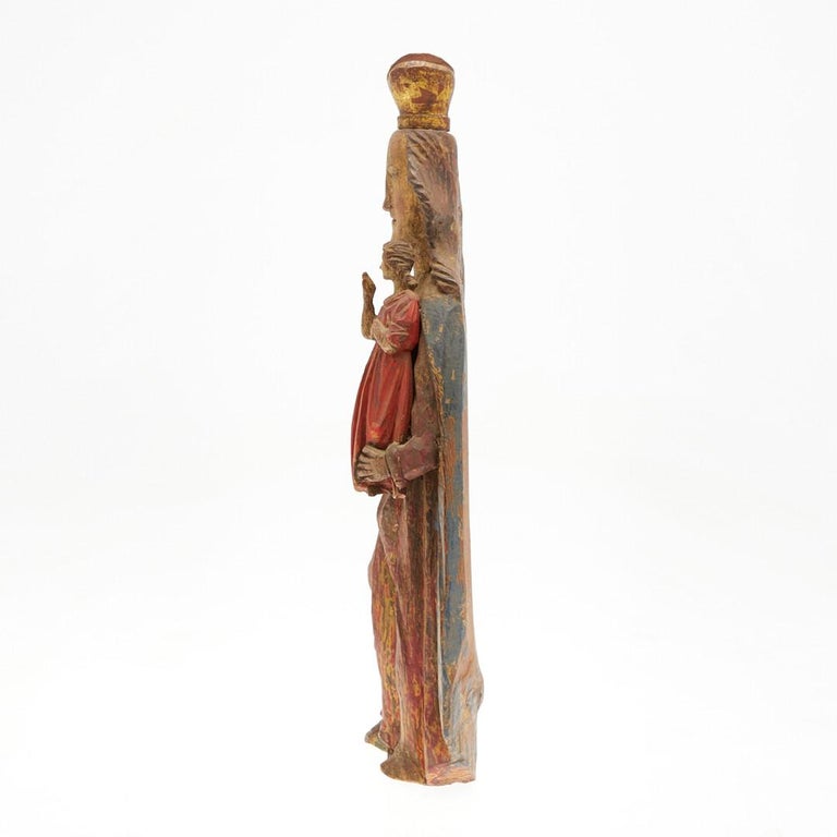 Painted Sculpture of a Saint, Village Madonna, Linden Wood, 19th Century, South Tirol For Sale
