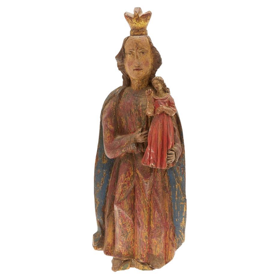 Sculpture of a Saint, Village Madonna, Linden Wood, 19th Century, South Tirol For Sale