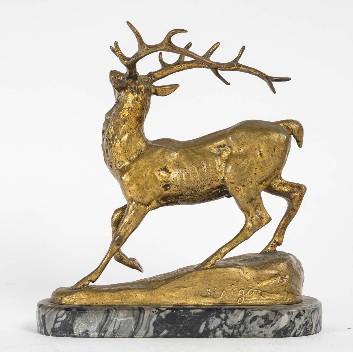Bronze Sculpture d'un cerf en liberté par Aignon, Sculpteur, Napoléon III Période. en vente