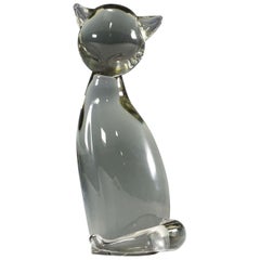 Sculpture d'un chat stylisé conçue par Livio Seguso:: vers 1970