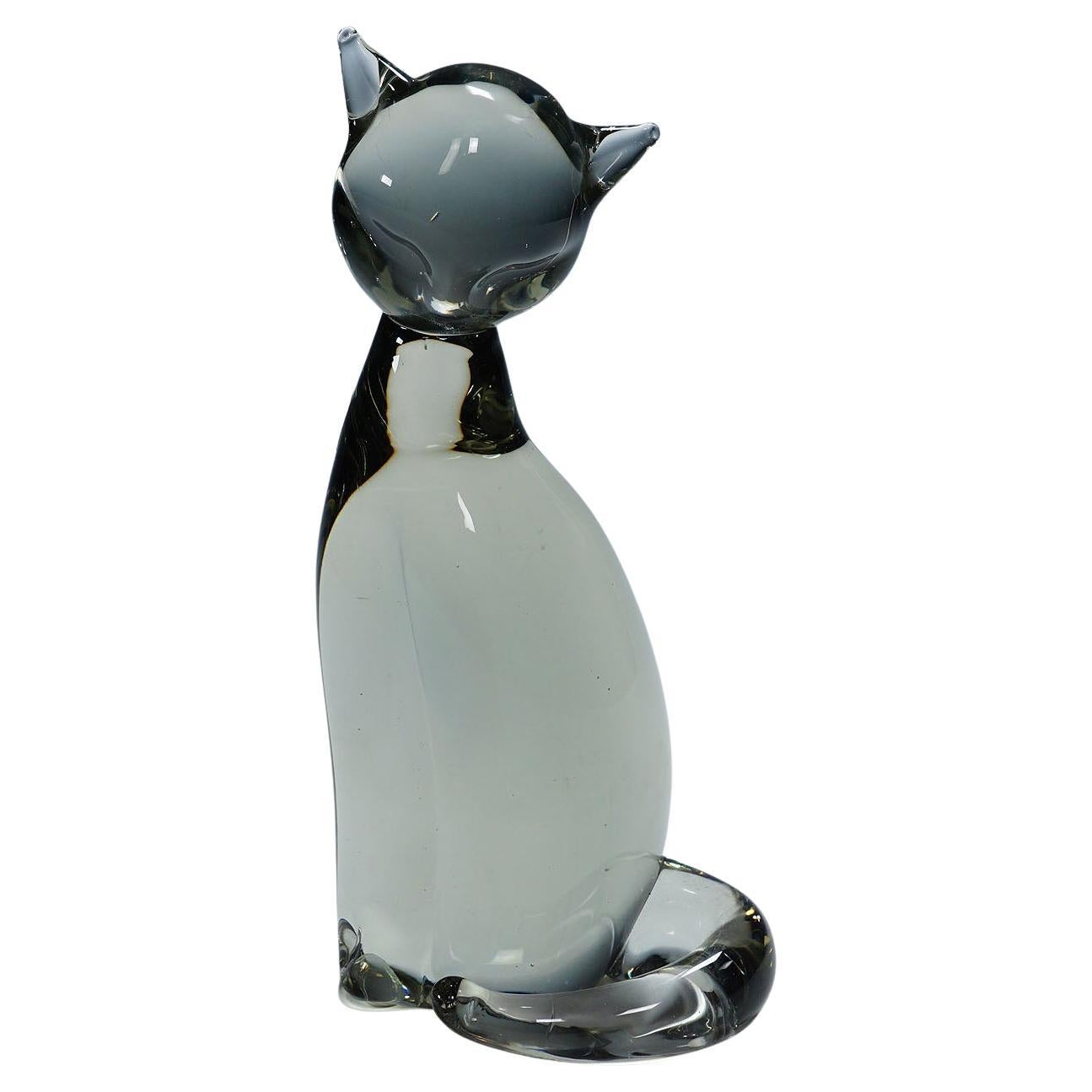 Sculpture d'un chat stylisé conçue par Livio Seguso pour Graal Glass en vente