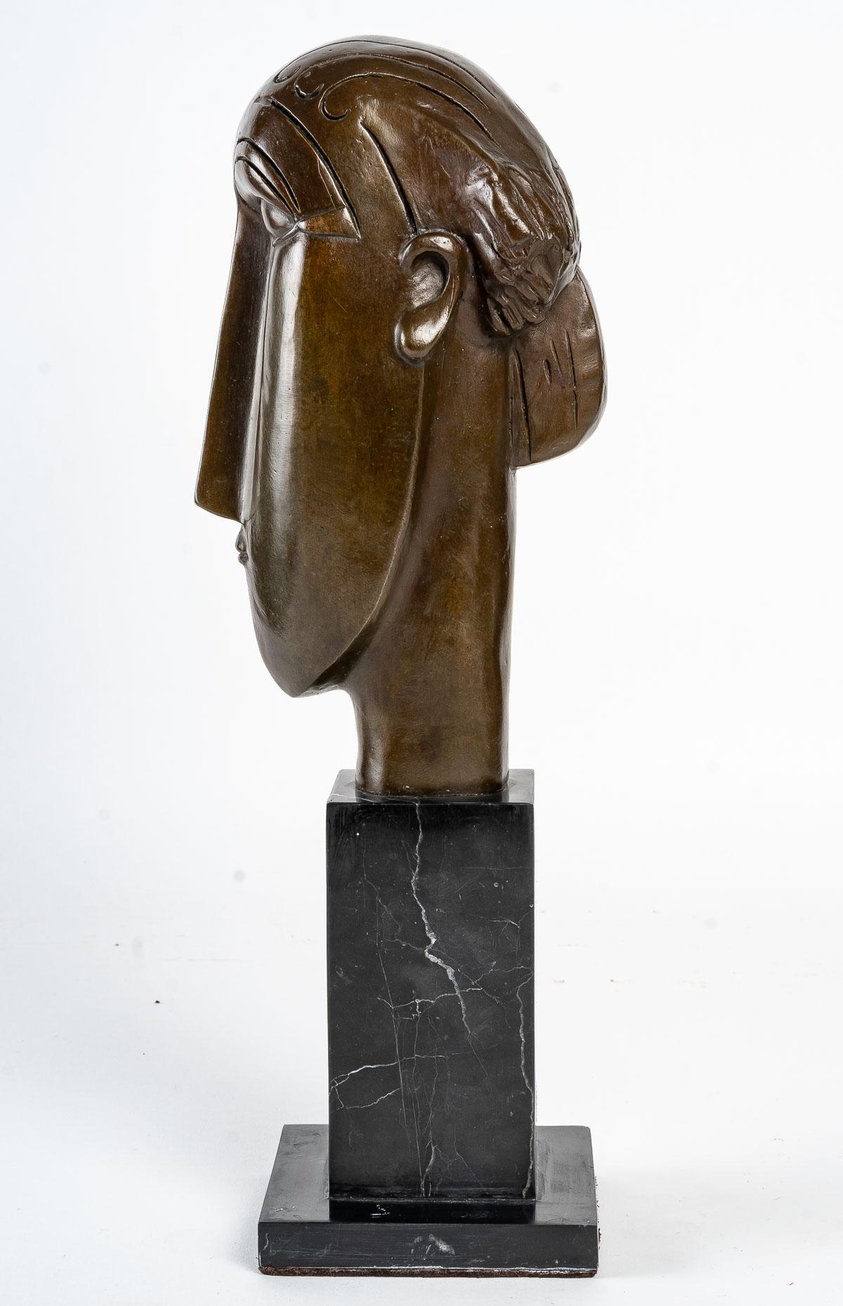 Patinated Sculpture of a Woman After Modigliani
