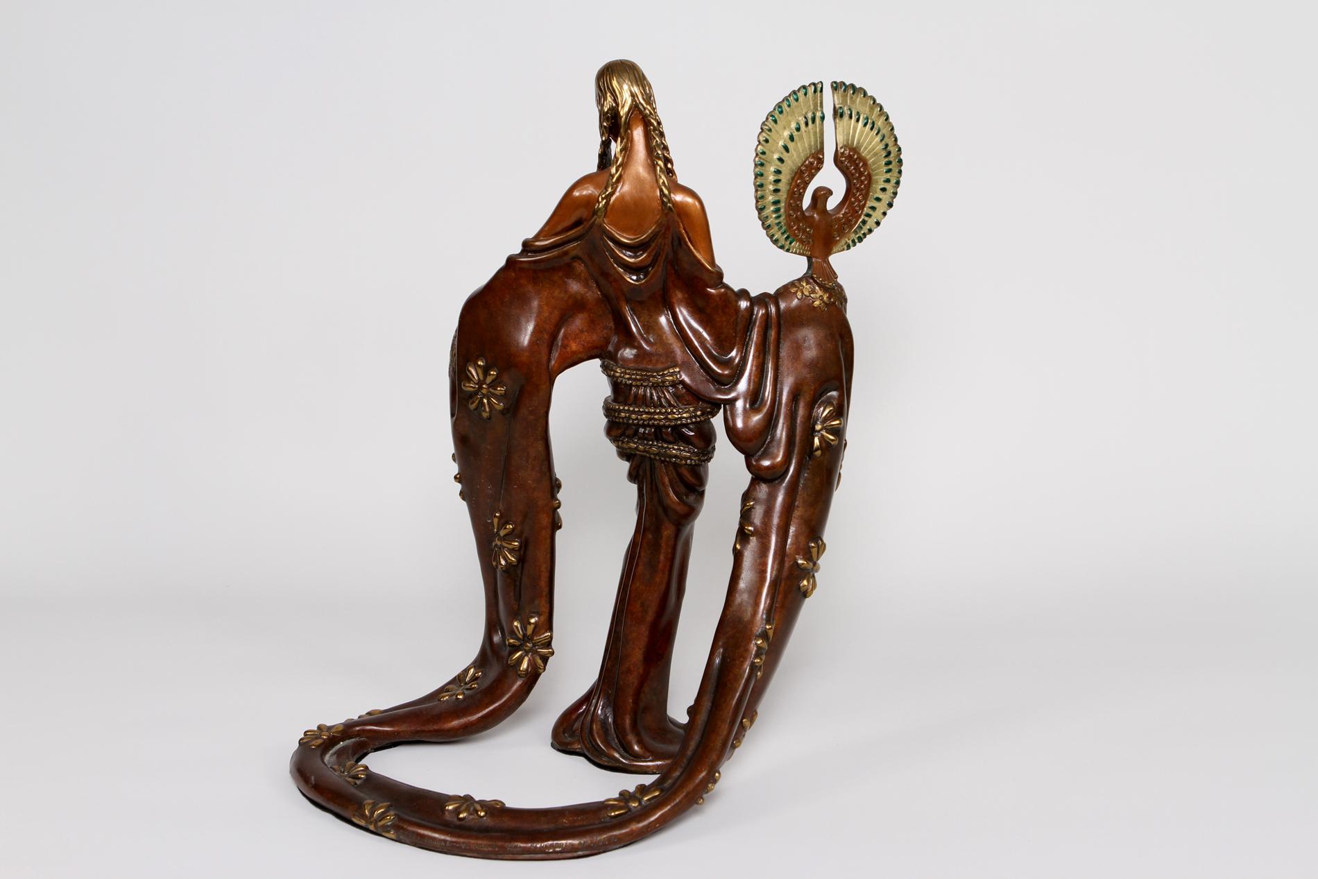 Beautiful sculpture of a woman in polychrome bronze entitled 